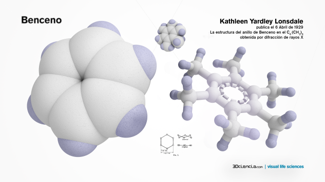 hexamethylbenzene molecule structure lonsdale kathleen x-ray-cristalography 3DC benzene